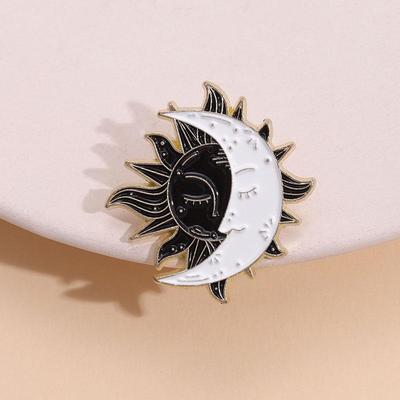 Black & White Moon and Sun Brooch: Metal Badge for Clothing, Bag, or Lapel Pin