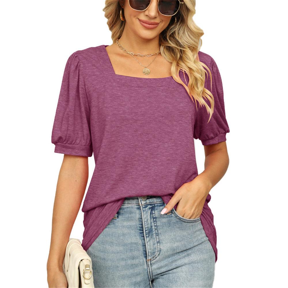 Womens Summer Tops Square Neck Puff Sleeve T Shirts Loose Casual Tshirts