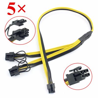 PCI-E PCI Express 6pin Dual Port Power Adapter 8pin 6+2pin, 18awg 50cm+20cm Splitter Cable for Mining