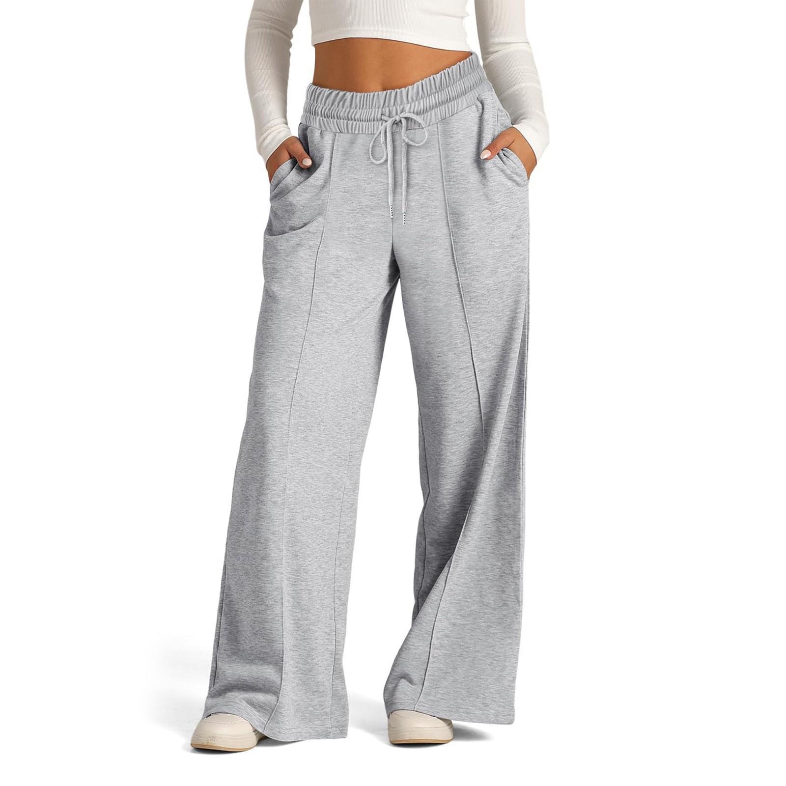 2026 Spring/Summer Women s Lace-up Fashion Wide-leg Casual Pants 2XL светло-серый