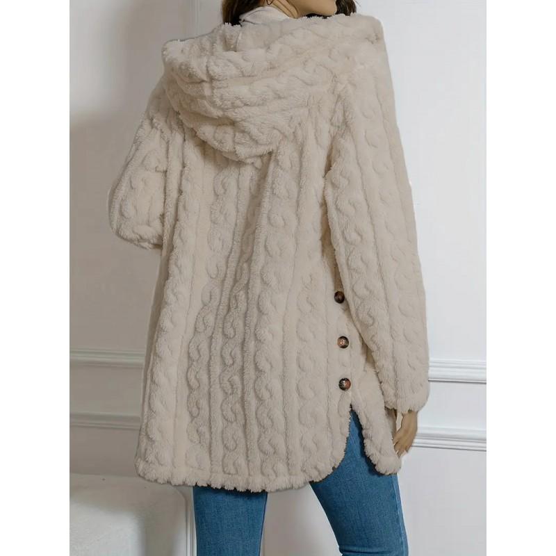 Womens Hooded Fleece Cardigan Long Sleeve Warm Oversized Coat Fall Winter Casual Outerwear