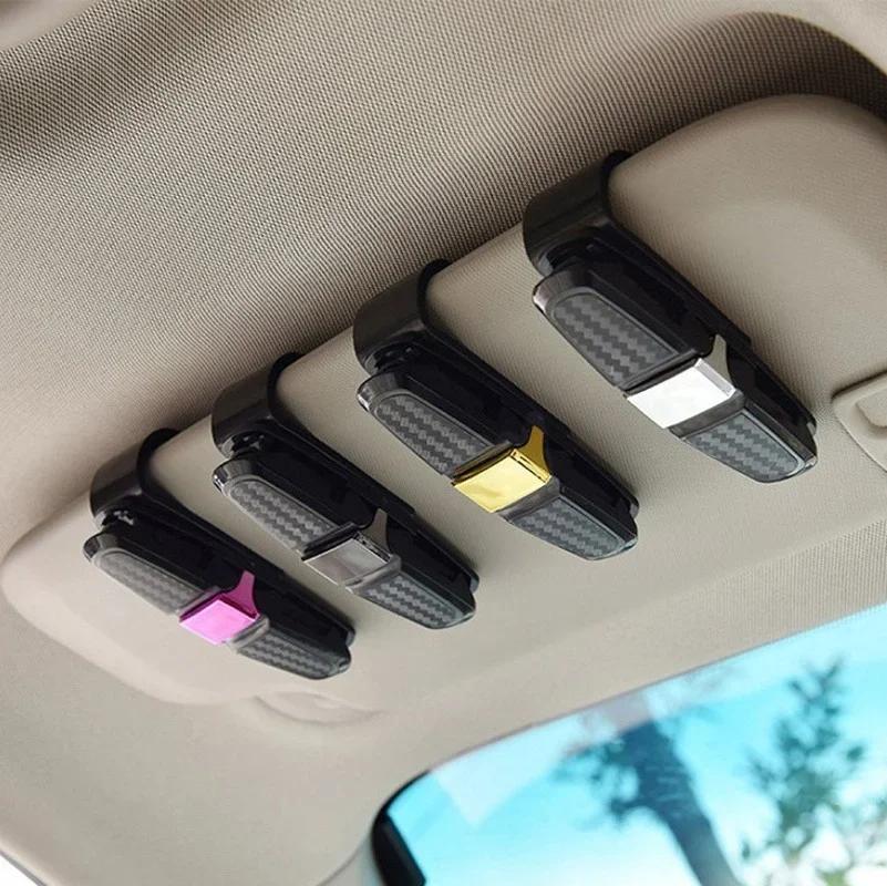 2PCS Car Carbon Fiber Look Glasses Clip Sun Visor Sunglasses Holder 180 Degree Adjustable Universal Auto Card Ticket Fastener