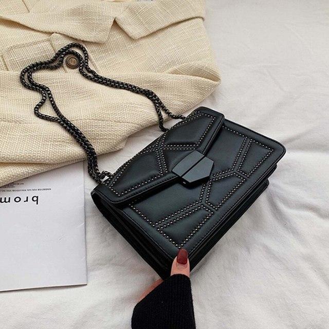 Vintage Rivet Chain Small Shoulder Bags For Women Flap PU Leather Fashion Small Square Crossbody Bag  Handbag