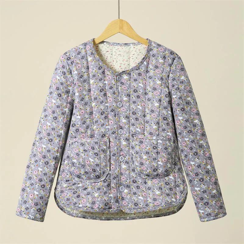 Winter Outer Wear Small Cotton-padded Jacket with Floral Lining for Women, Warm Cotton-padded Tops