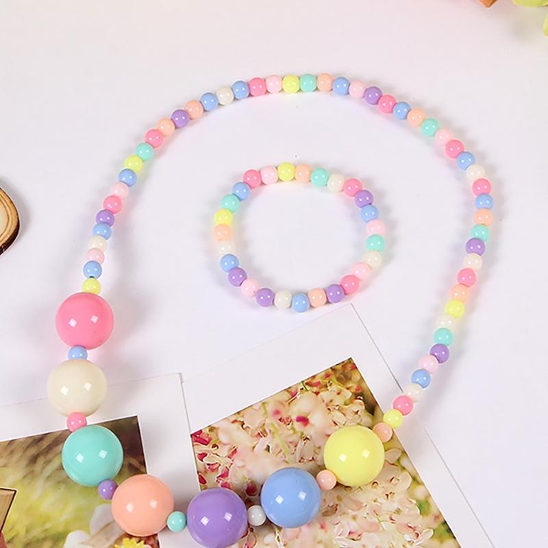 Candy Color Beads Necklace Bracelet Set Kids Jewelry Set Party Jewelry Plastic Texture Birthday Perfect for Kids Present