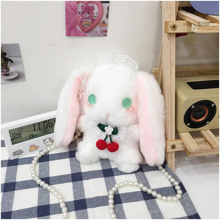 Kawaii Bunny Plush Small Bag With Inner Zipper Pocket For Street Fashion
