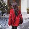 Red Wool Patchwork Parker Cotton Winter Women's Jacket with Velvet-thickened Street Style American Vintage Cotton Jacket