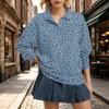 Women's Long Sleeve Leopard Print Top Casual Loose Fit Lapel Collar Blouse for Fall and Winter