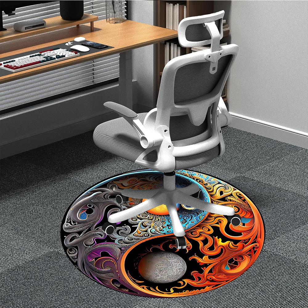 1PC Cosmic Yin-Yang Chair Carpet for Office Non-Slip, Lightweight, Machine Washable Rug for Office, Sleeping, Room - Holiday DecorPolyester,