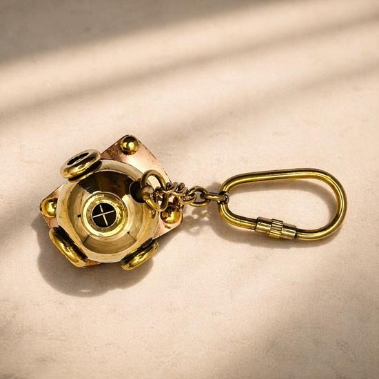 Brass Diving Helmet Keychain: Nautical Steampunk Mini Charm, Handmade Key Ring