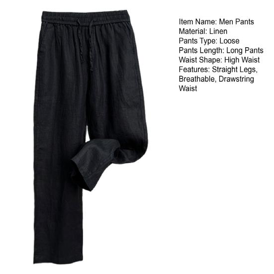 Heren Linnen Broek Casual Losse Pasvorm Rechte Broek met Trekkoord Wijde Pijp Golfbroek Zomerkleding voor Vakantie Reizen Werk Dagelijks Leven