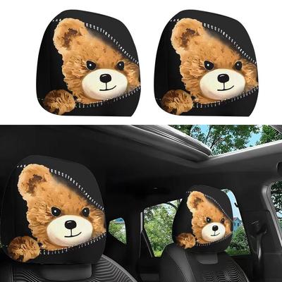 Universal Cat Car Headrest Covers 2PCS Stretchable Funny Bear Dog Headrest Cover Elastic Car Head Pillowcase Car Interior Decor