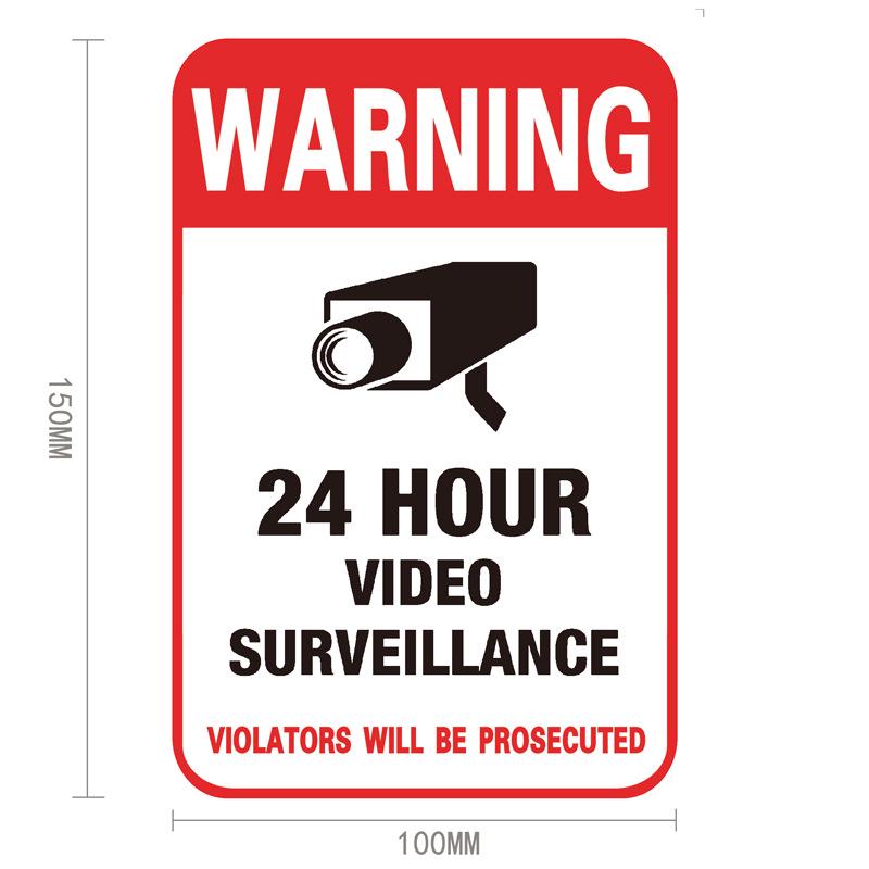 24-Hour Video Monitoring Warning Sticker - Custom Adhesive Camera Sign