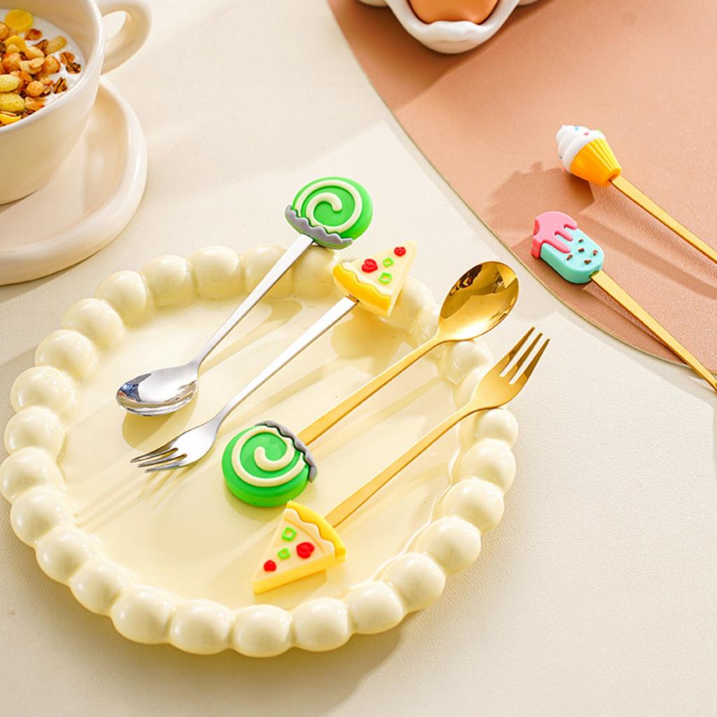 Edelstahl Löffel Gabel Besteck Set Kreativ Cartoon Kuchenlöffel Kaffeelöffel Dessert Obstgabel Geschenkbox Set