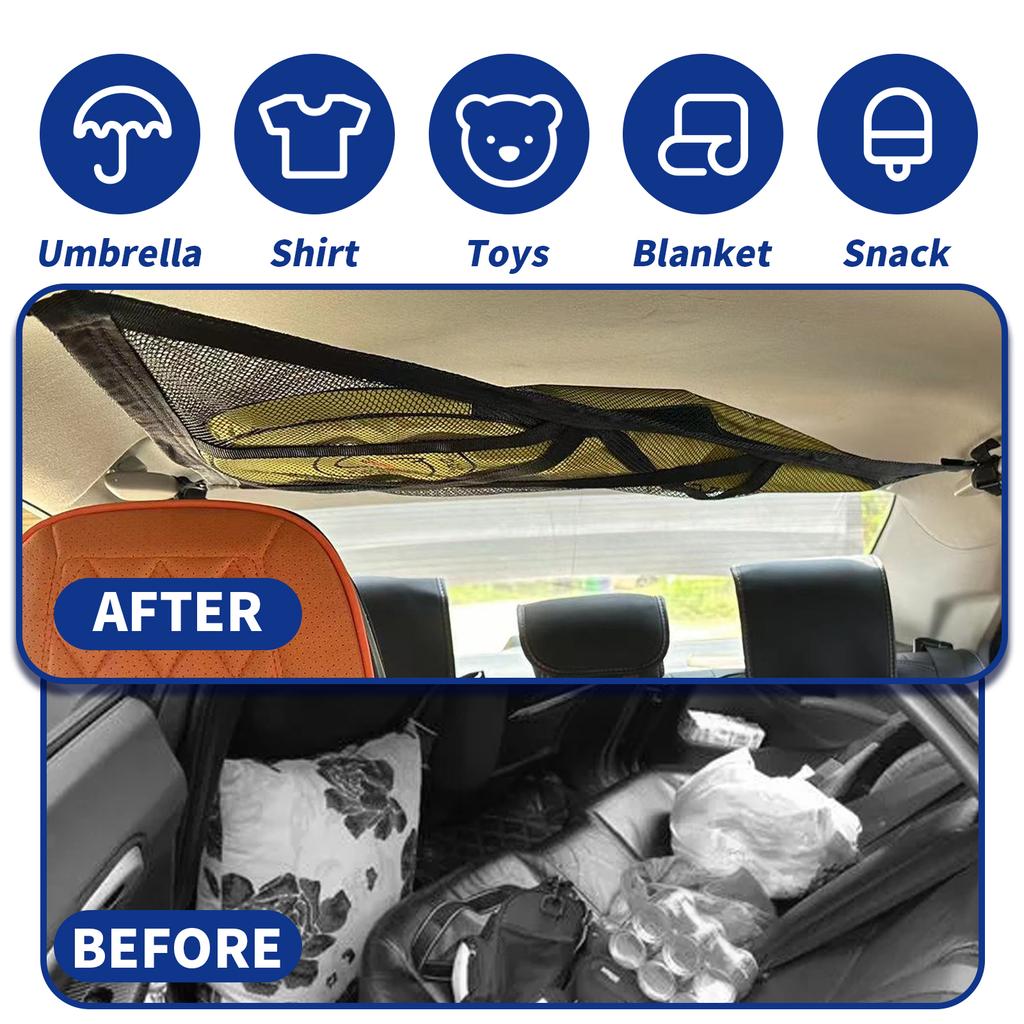 Car Ceiling Cargo Net Adjustable Buckle Car Roof Storage Organizer Net Triangular Anti-Fall Car Ceiling Storage Net Folding Roof