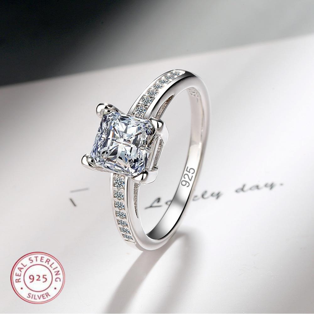 925 Silver Rings Size 5#-10# Quadrate Zircon High Quality For Women Fine Wedding Jewelry Accessories Party Gifts