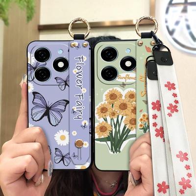 Soft Case Protective Phone Case For Infinix Smart8 Pro/Smart8 Plus/X6526/X6525B Kickstand Wristband Flower Anti-knock