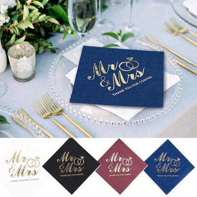 100PCS Mr&Mrs Wedding Paper Napkins Disposable 10inch Bronzing Cocktail Beverage Dessert Napkins Wedding Anniversary Party Decor