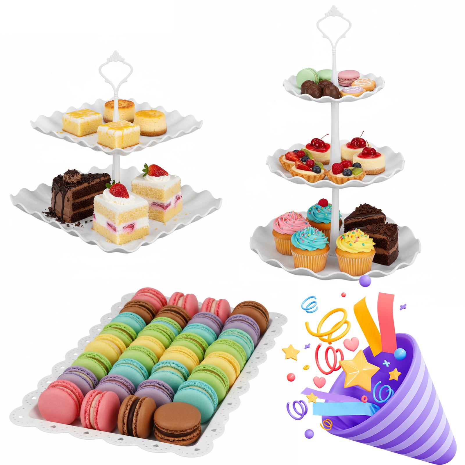 

10Pcs Dessert Table Display Set Plastic Wedding Cake Stands Serving Stand Cup Cake Tier Tower for Tea Party Birthday Baby Shower United States