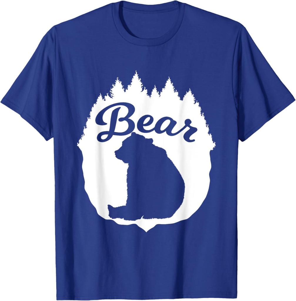 Bärensilhouette Wald Bäume Grafik T-Shirt Lässiges Baumwoll Kurzarm T-Shirt für Herren