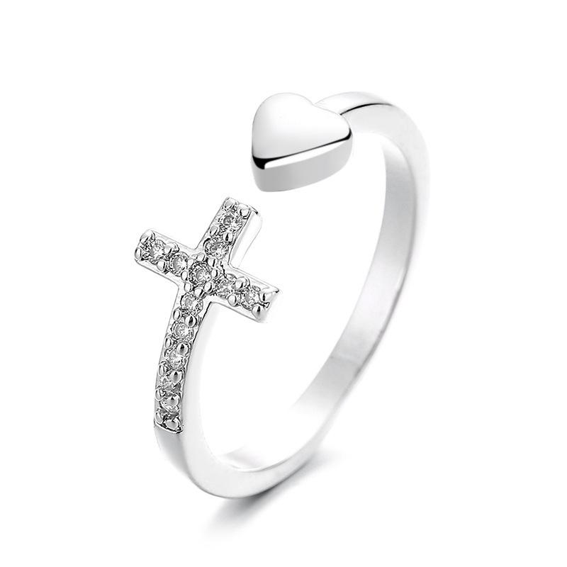 European American Rhinestone Heart Open Ring - Geometric Peach Heart Design for Women Adjustable платиновый