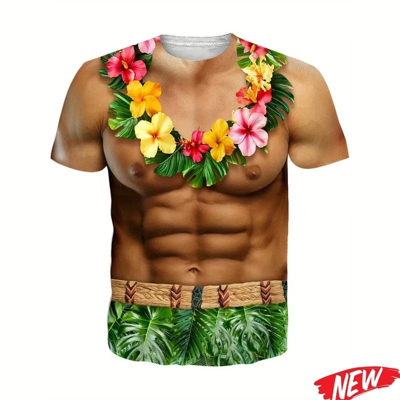 Maglietta Grafica Divertente Addominali Muscolosi da Uomo Hawaiian Girocollo Manica Corta Moda Casual T-shirt Street Holiday Party T-shirt