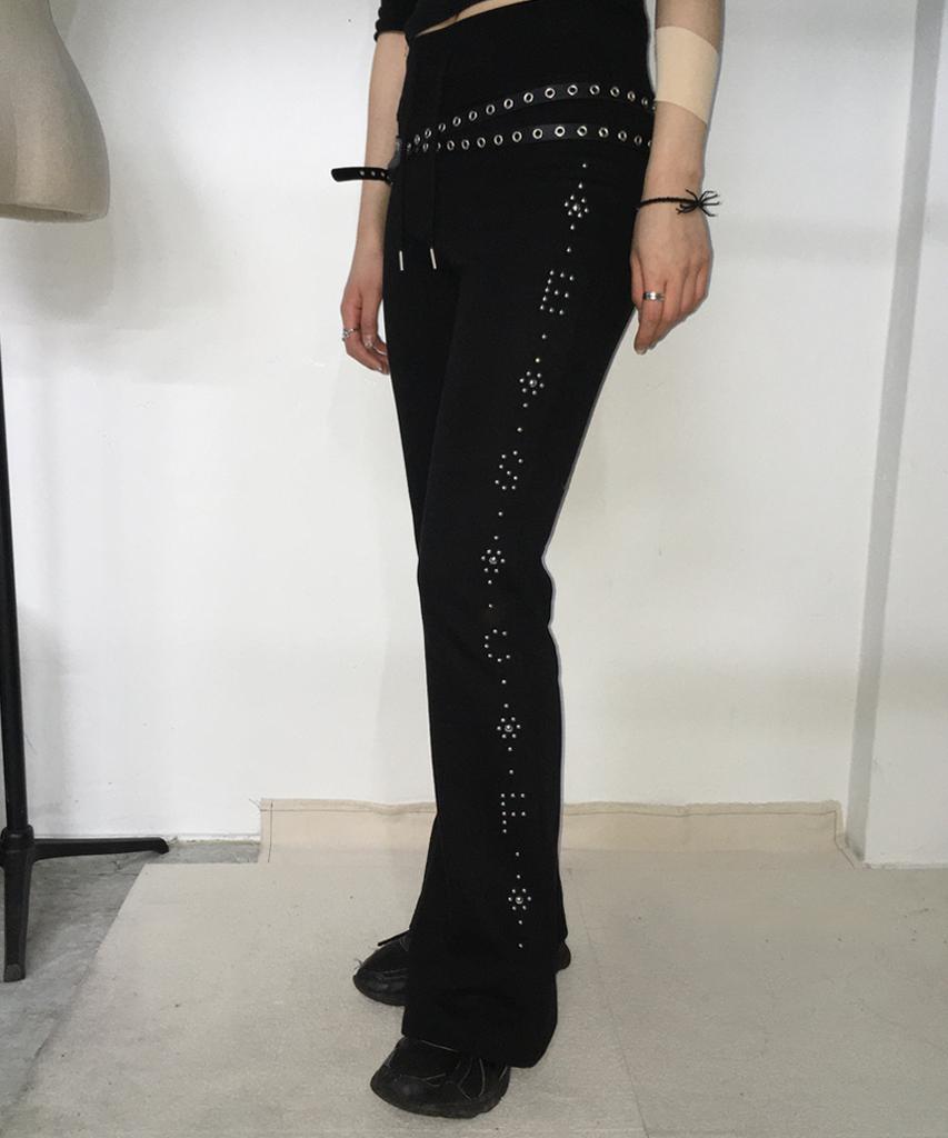 ESCAPEFROM Escf Rhinestone Hotfix Bootcut Sweatpants Black