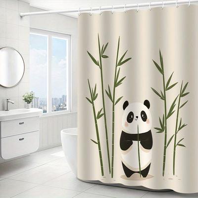 Adorable Panda & Bamboo Bath Curtain - Polyester, Machine Washable, All-Season Home Decor for Bathroom/Bedroom/Kitchen