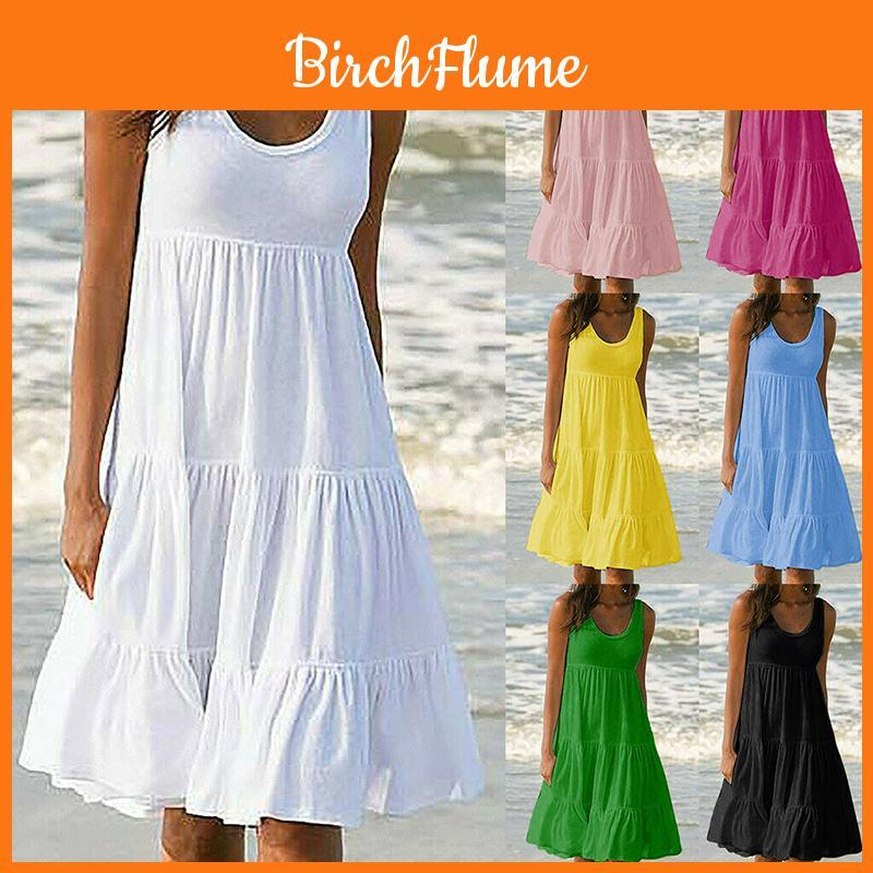 Elegante Abito Estivo da Donna a Maniche Corte tinta Unita per Feste, Spiaggia, Ampio, Corto, Abito a Sottoveste per un'Eleganza Senza Sforzo