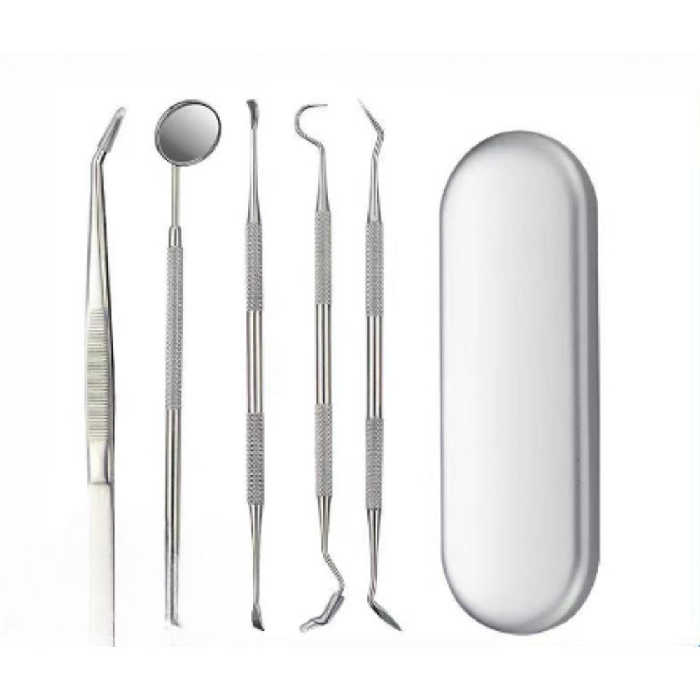 6-piece setSteel Dentist Clean Tools Dental Mirror Double Probe Sickle Hoe Tooth Cleaner Dental Tool Tooth Care Tool Kit