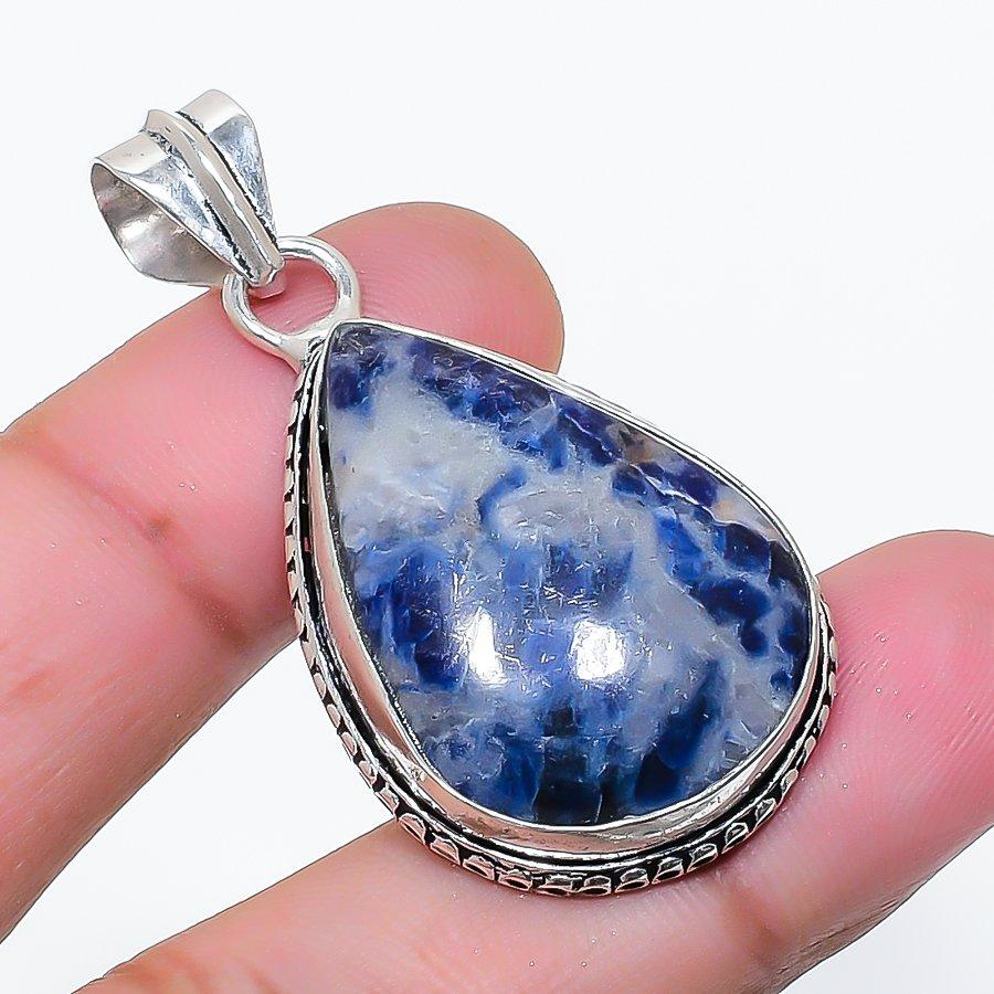 Natural Sodalite Gemstone Handmade 925 Sterling Silver Pendant 1.77" AP-14883