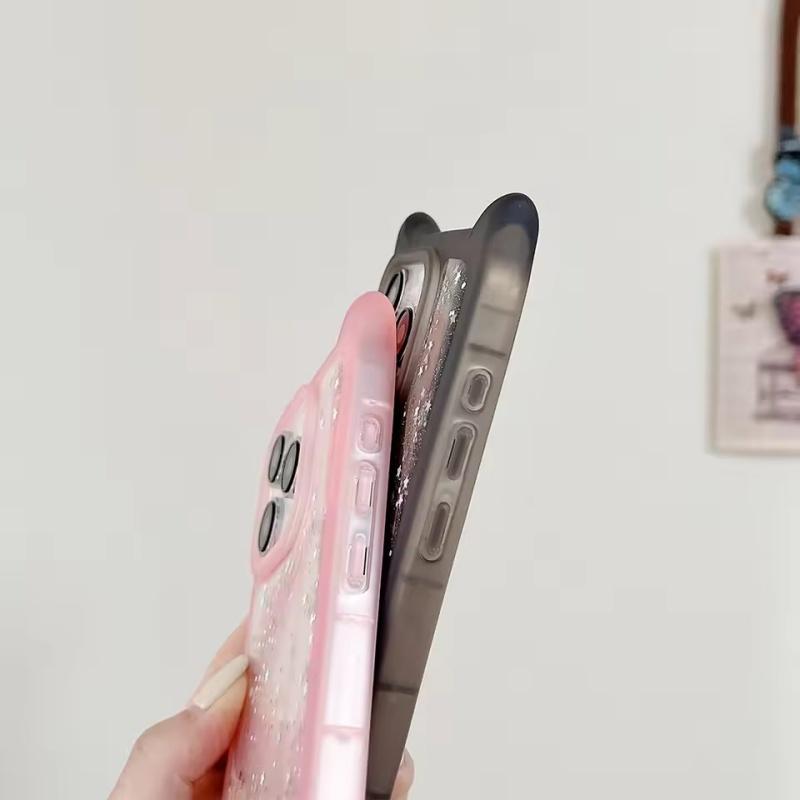 Sött tecknat kattöron glitter paljetter transparent skal för iPhone 16 15 Plus 14 Pro Max 13 12 11 mjukt silikon stötsäkert skydd