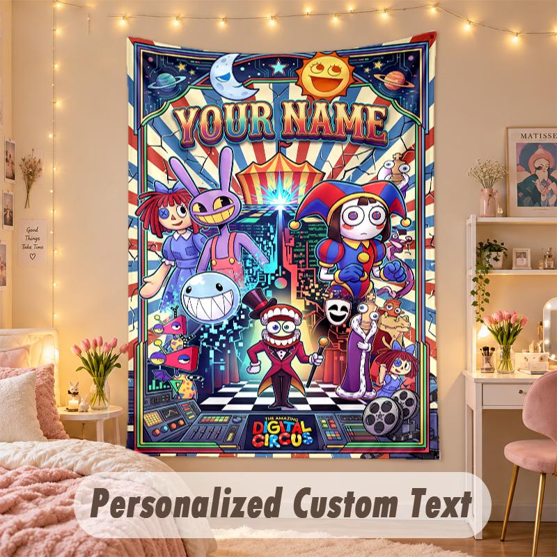Custom Personalized Tapestry,The Amazing Digital Circus Print Custom Name Text Wall Art Hanging for Bedroom