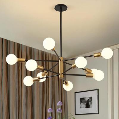 Modern Sputnik Chandelier - 10 Light Chandelier with Height Adjustment(bulb NOT Included), Black and Gold Finish for Kitchen, Bedroom and Foyer