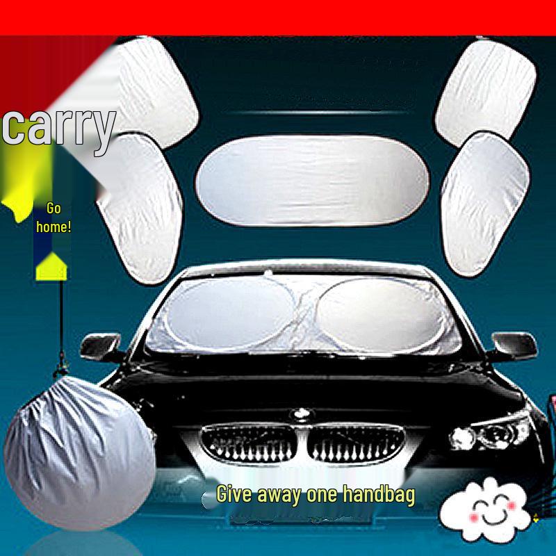 6-Piece Silver-Coated Car Sunshade Set with Tote Bag - Large Size Sun Protection for Interior