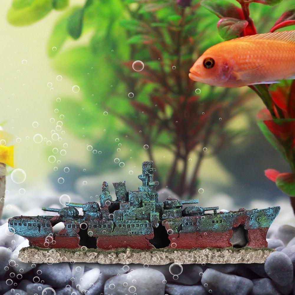 Resin Wreck Boat Sunk Battleship War Ship Fish Tank Aquarium Ornament Cave Decoration