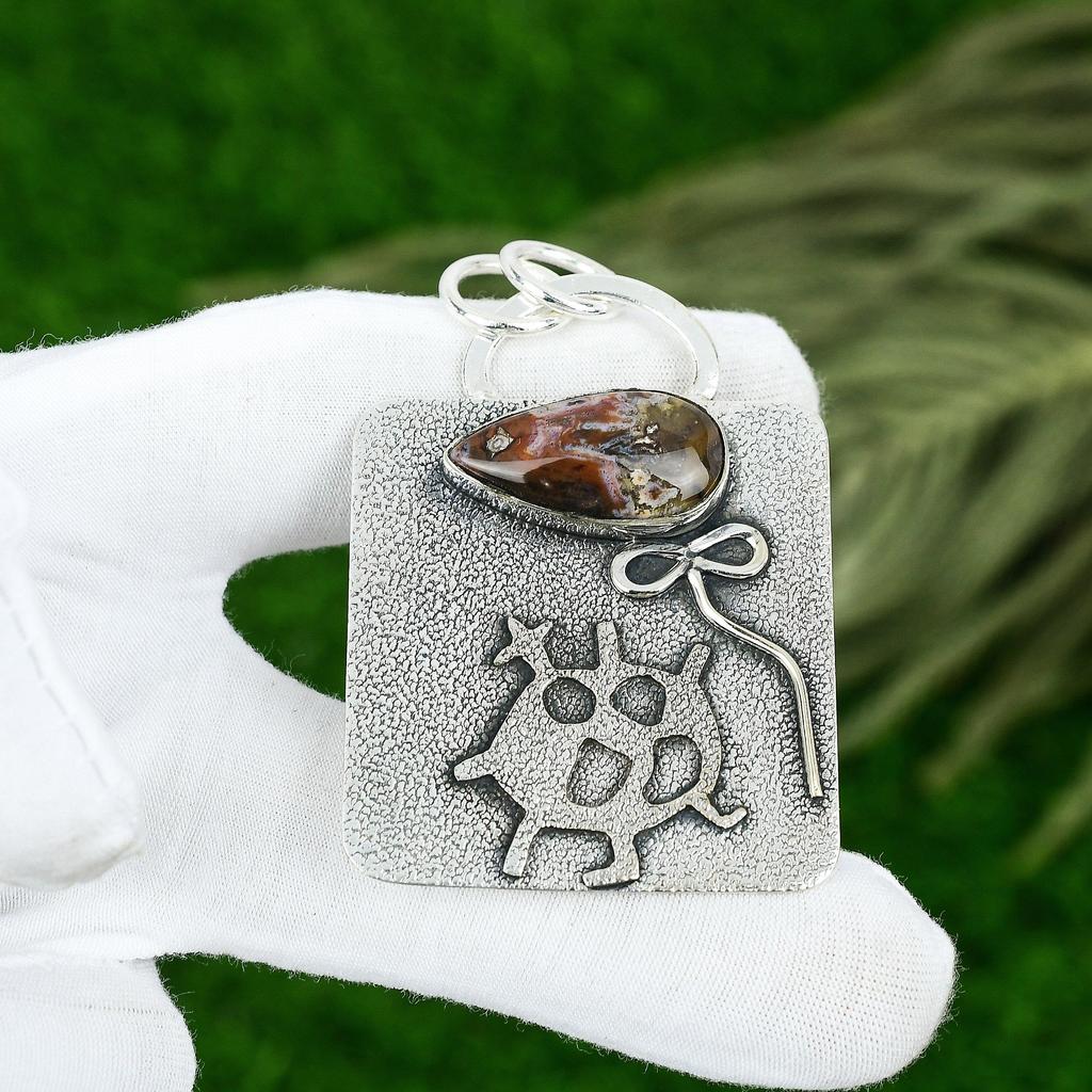 Mexikanischer Laguna Lace Achat Stein 925 Sterlingsilber Verlobungsanhänger Schmuck