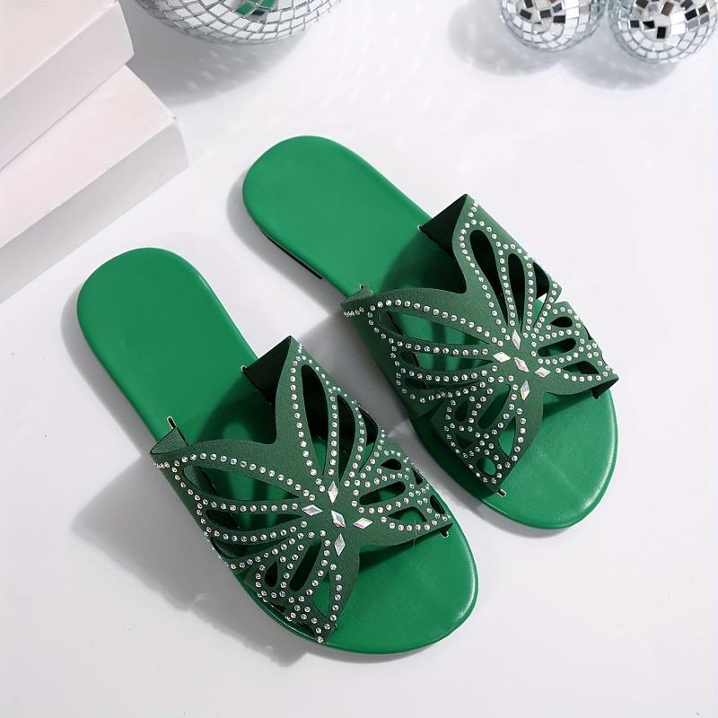 Women's Rhinestone Butterfly Slip-On - Sparkling Open-Toe Faux Cover Slippers with Rhinestone-Adorned Strap,B Party Wedding Beach Shoes