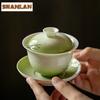 100ml Gradient Green Gaiwan Vintage Not Hot Tea Tureen Household Tea Bowl With Lid Kit Tea Making Cover Bowl Drinkware Gifts