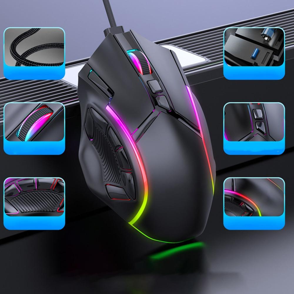 RGB Backlight Gaming Mouse 12800DPI Wired Mouse Durable USB Mouse PC Gaming