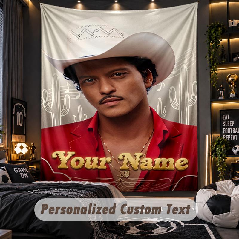 Personalized Wall Tapestry,Bruno Mars Custom Printed Name, Fabric Wall Art For Indoor Room Backdrop