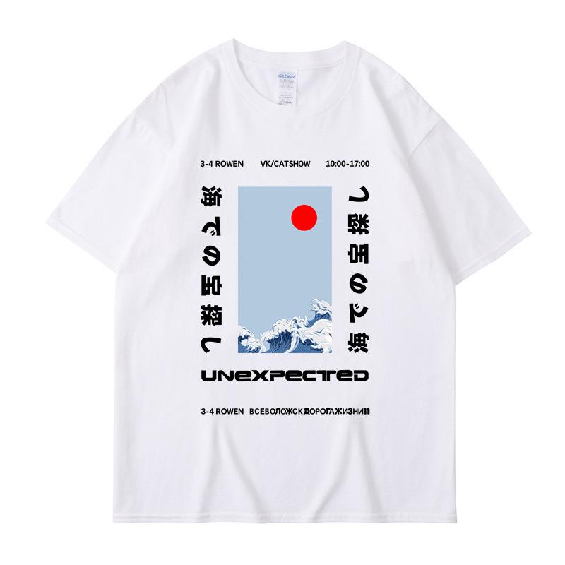 

Summer Ukiyo-e Cotton Loose Fit Round Neck Women s Casual T-shirt XXXL белый