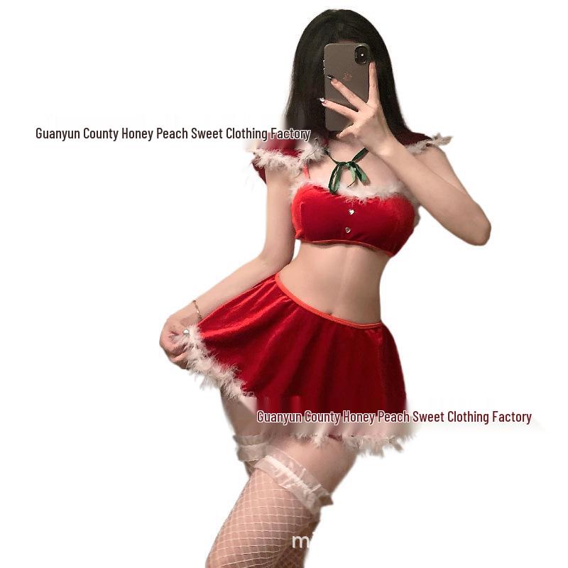 

Праздничный красный плюшевый рождественский комплект для отдыха из двух частей Red Set [Includes Shawl, Tube Top, Skirt, Panties]