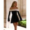 Off Shoulder Long Sleeves Slim Mini Dress Women's Sexy Elegant Outfit Prom Birthday Party Clubwear Dress