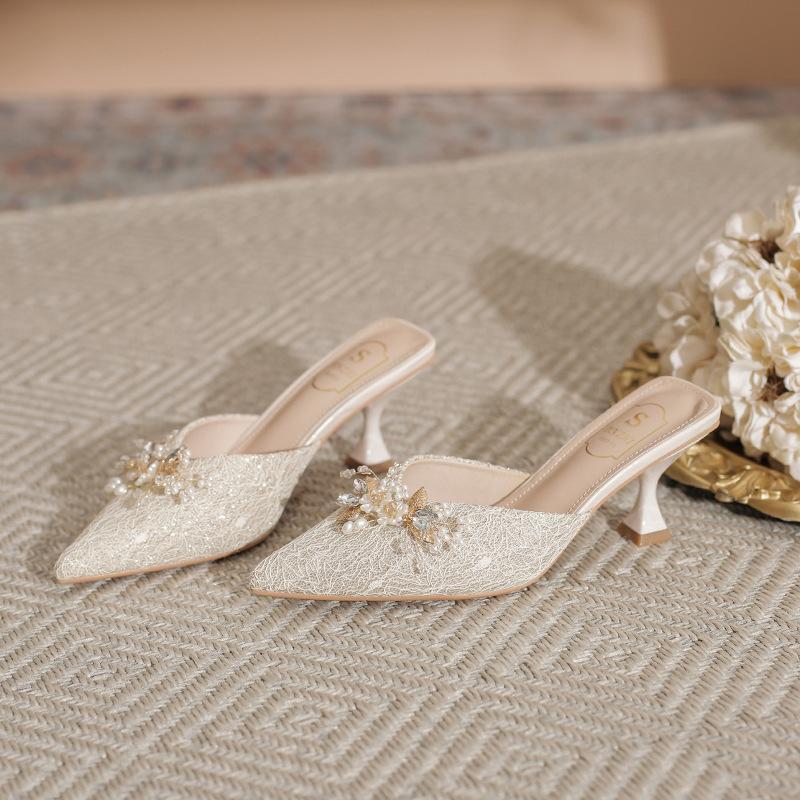 

Temperament bow pointed head thin heel high heel single shoes women s summer new models are not tired feet shallow mouth empty sandals women 39