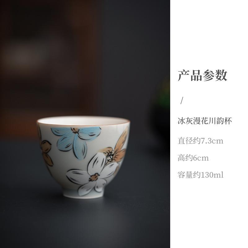 Japanese-Style Cherry Blossom Ceramic Kung Fu Teacups Creative Ice Gray Glaze Household Tea Utensils Single Cup 2025 New
