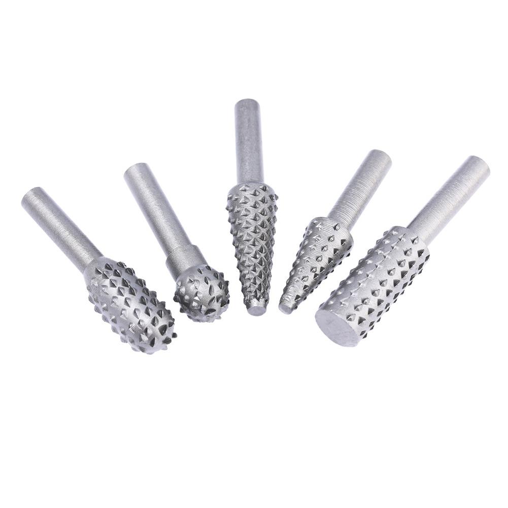 5pcs/Set Steel Rotary Rasp File 1/4" Shank Rotary Craft Files Rasp Burrs Wood Bits Grinding Power Woodworking Hand Tool