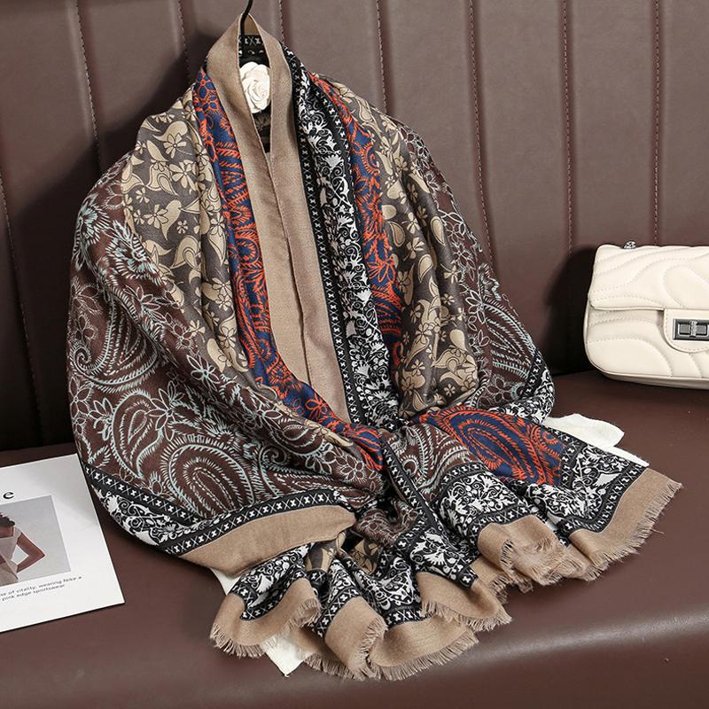Luxury Winter Cashmere Pashmina Shawl Lady Wrap Warm Autumn Scarves Design Print Female Foulard Cotton Stoles Scarf
