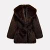 Womens Faux Fur Coat Mid-Length Turn-Down Collar Warm Brown Coffee Outerwear Urban Chic Fall 2025