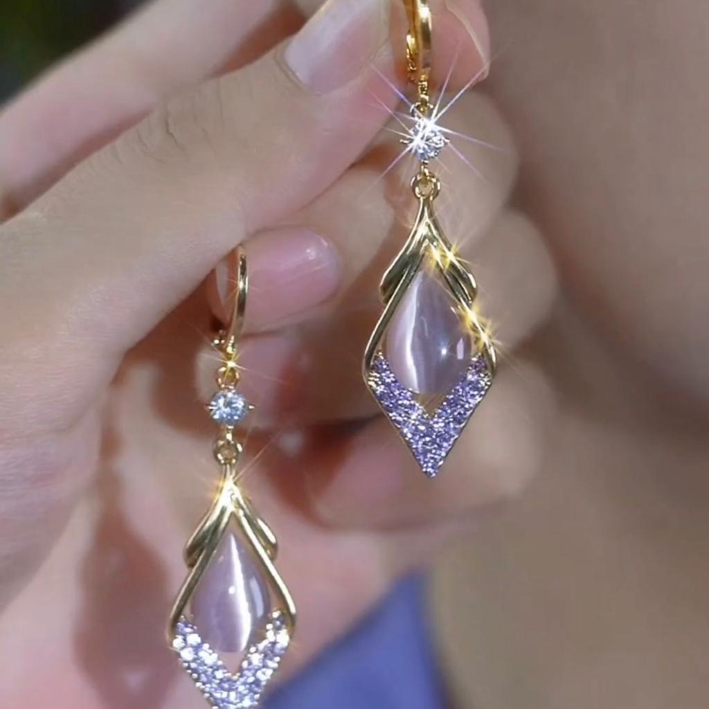 Purple Diamond Earrings, Women's New Popular High-end Earrings, Niche Temperament Earrings, Ear Studs, Ear Hooks